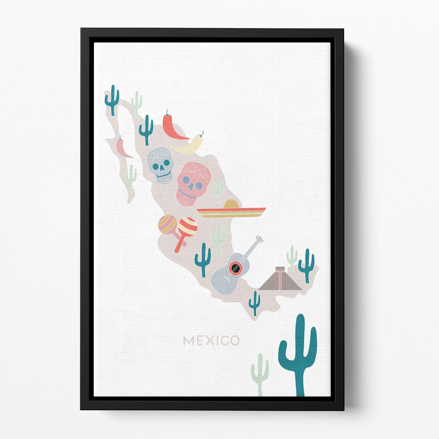 Mexico Map Floating Framed Canvas - 1x - 2