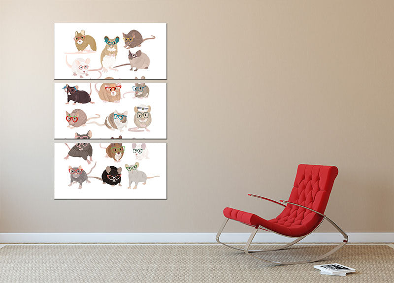 Mice In Glasses 3 Split Panel Canvas Print - 1x - 2