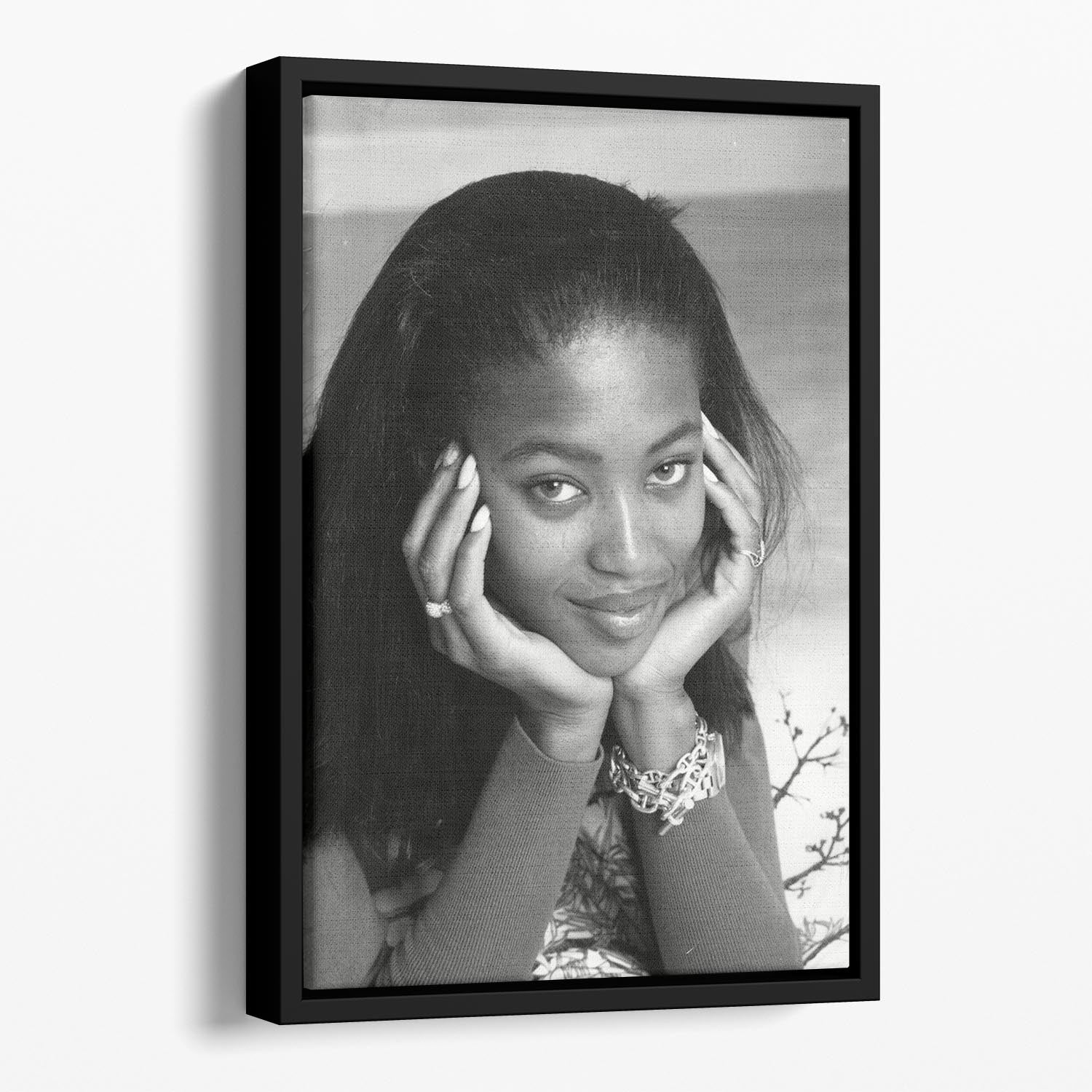 Naomi Campbell in 1989 Floating Framed Canvas - Canvas Art Rocks - 1