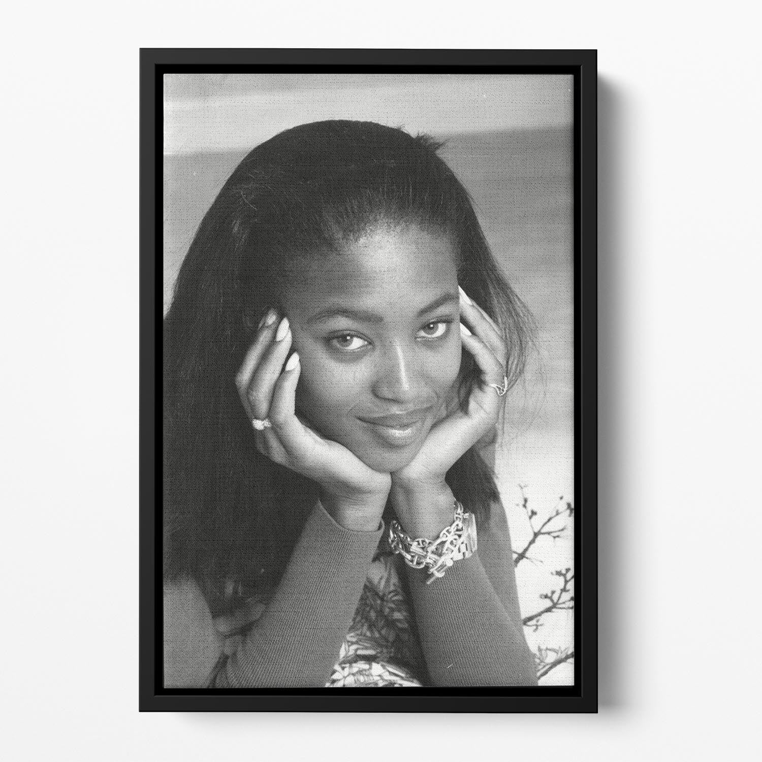 Naomi Campbell in 1989 Floating Framed Canvas - Canvas Art Rocks - 2