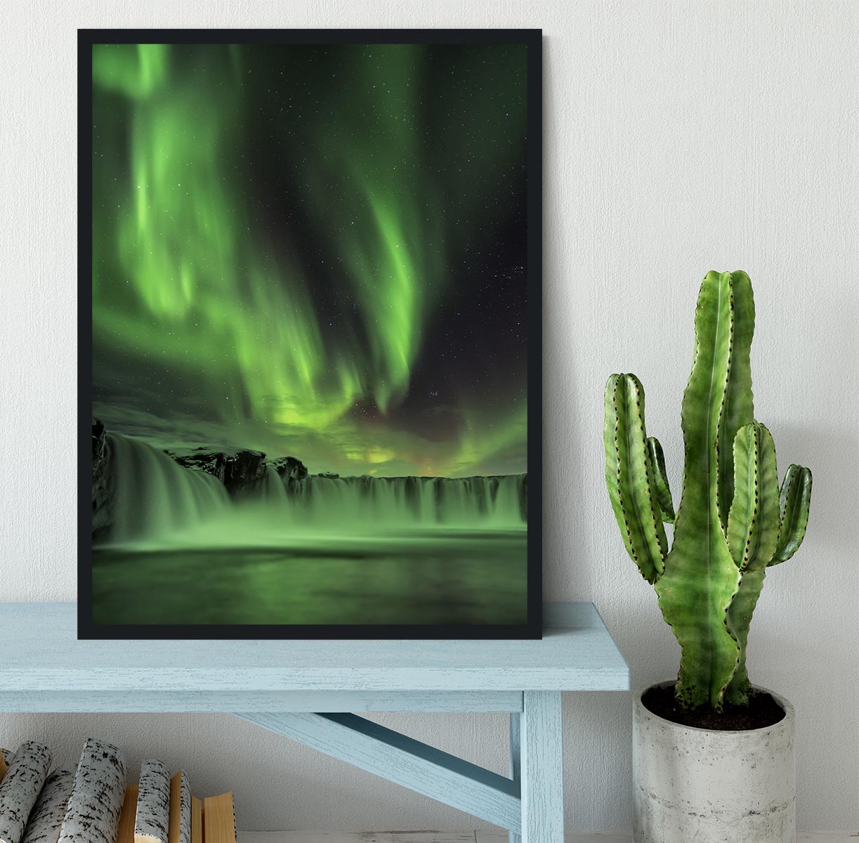 Northern light on Godafoss Framed Print - Canvas Art Rocks - 2