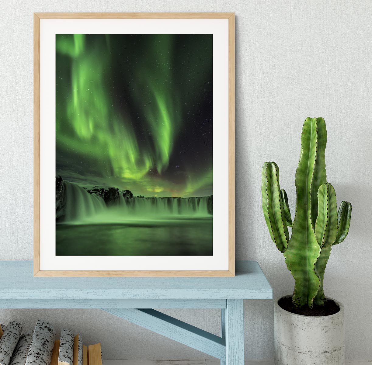 Northern light on Godafoss Framed Print - Canvas Art Rocks - 3