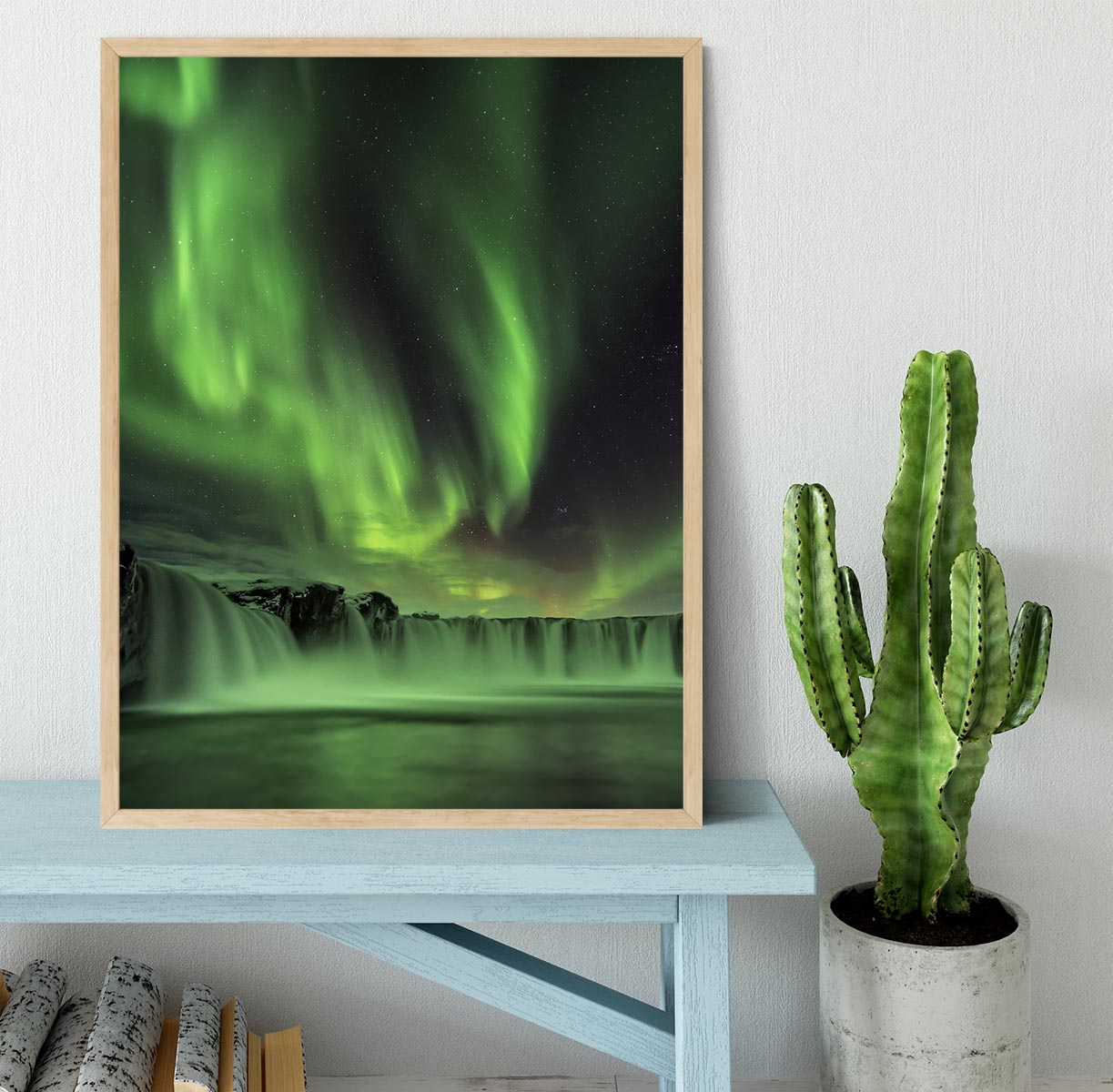 Northern light on Godafoss Framed Print - Canvas Art Rocks - 4