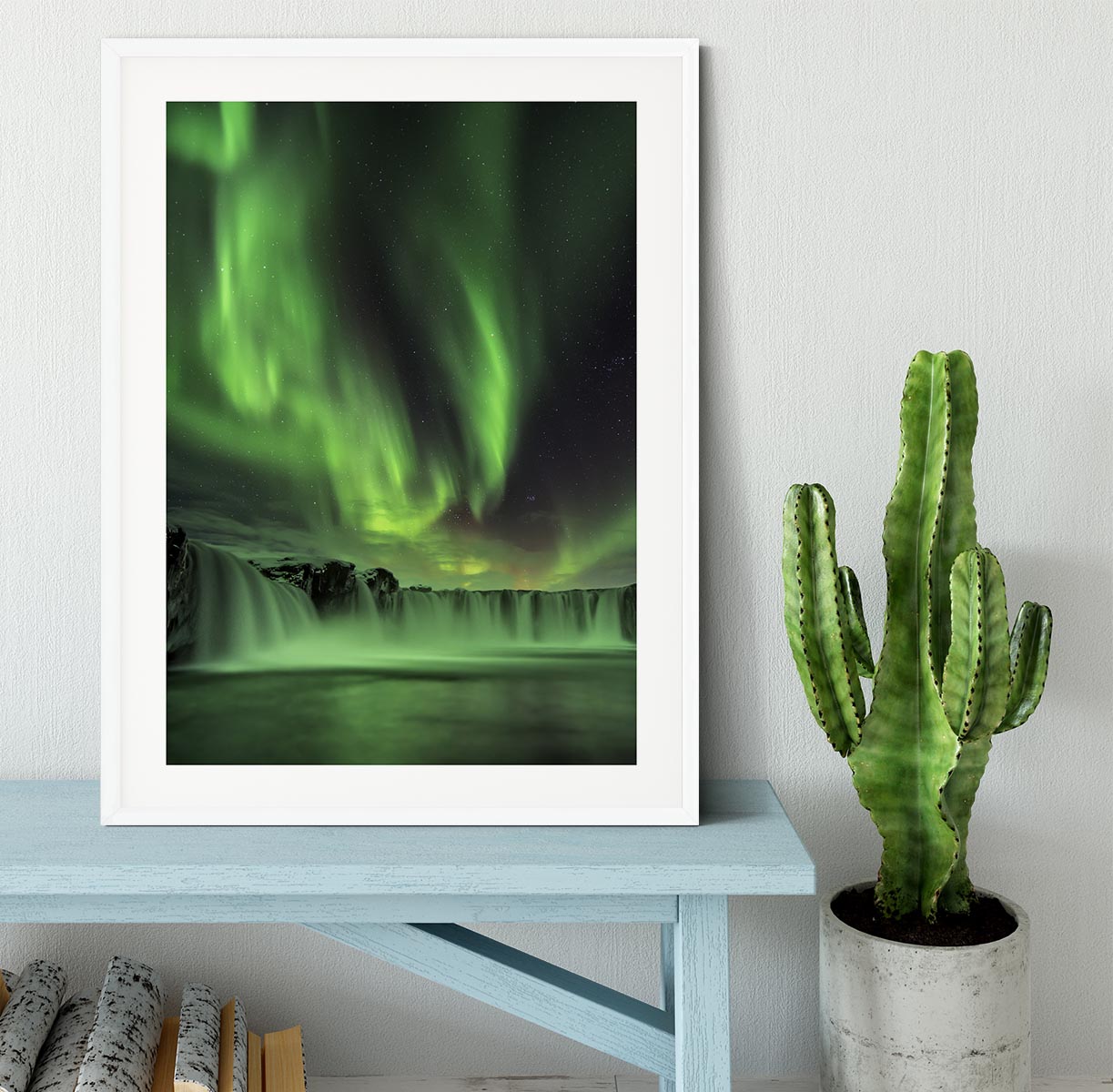 Northern light on Godafoss Framed Print - Canvas Art Rocks - 5