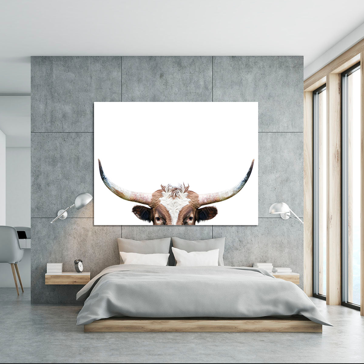 Peeking Longhorn Cow Canvas Print or Poster - 1x - 5