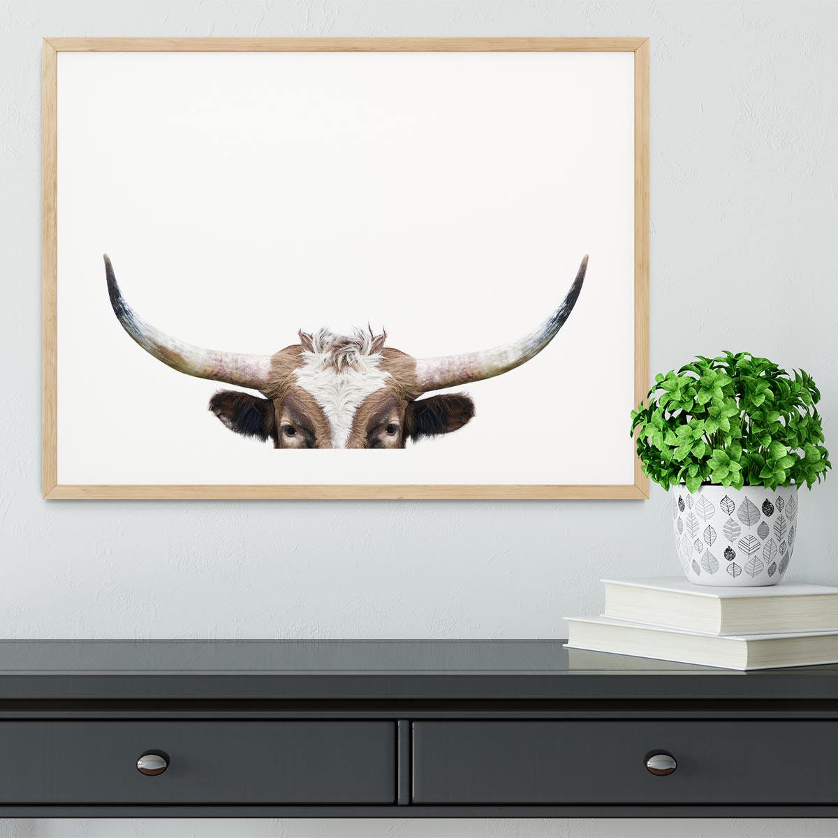 Peeking Longhorn Cow Framed Print - 1x - 3