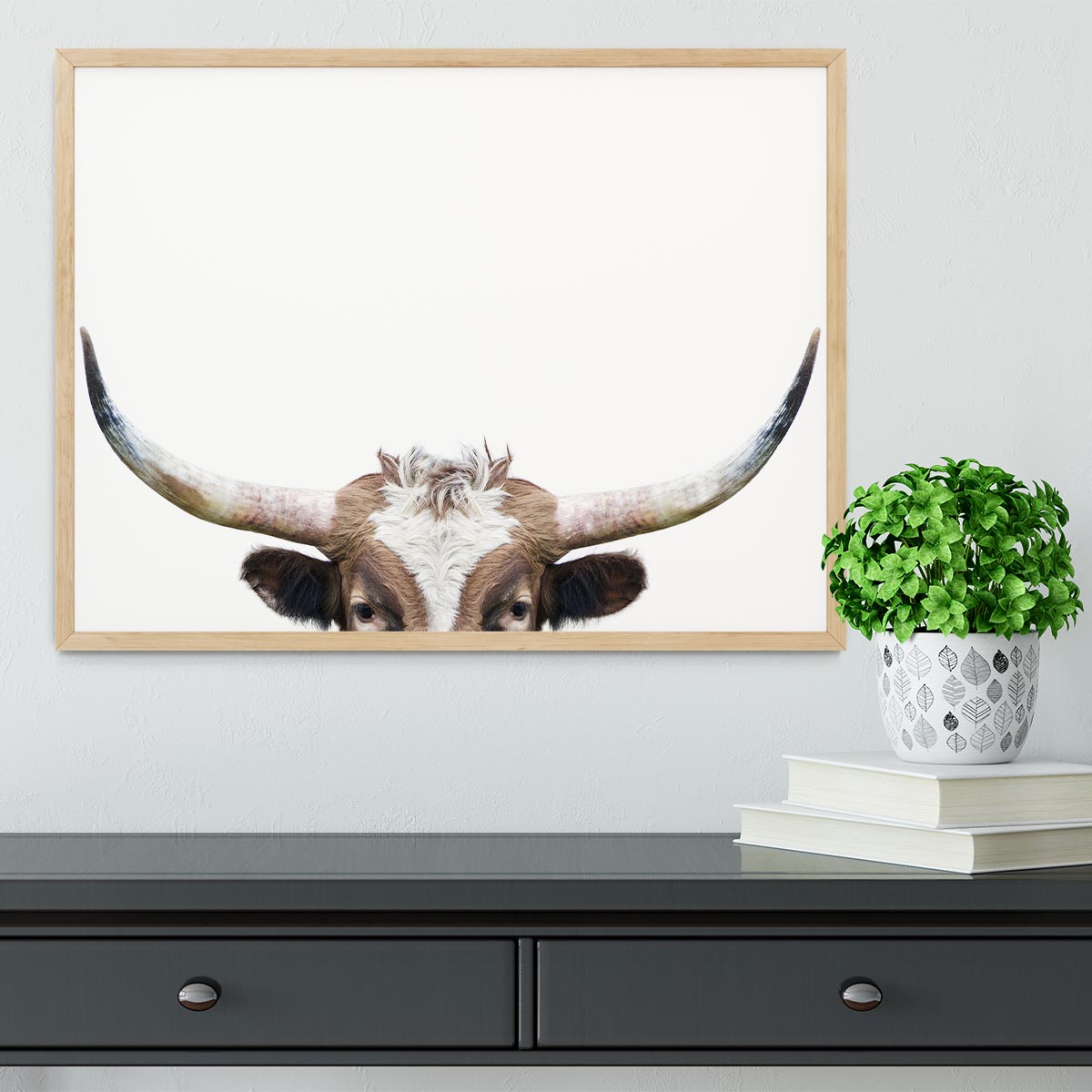 Peeking Longhorn Cow Framed Print - 1x - 4