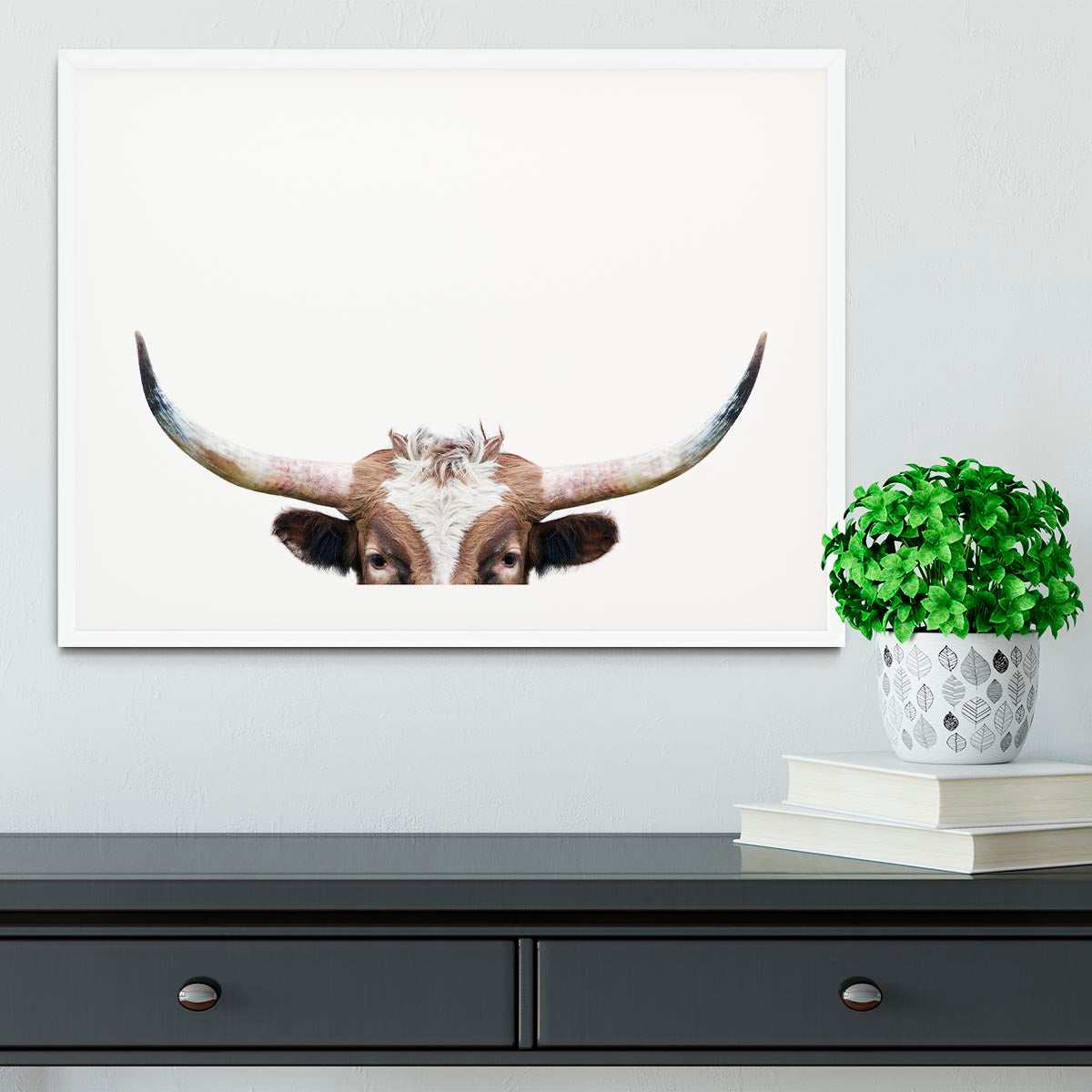 Peeking Longhorn Cow Framed Print - 1x - 5