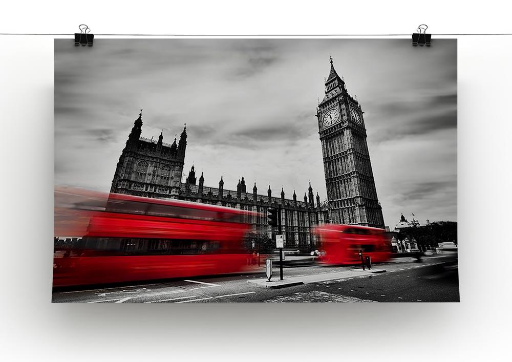 Red buses in motion and Big Ben Poster - Unframed