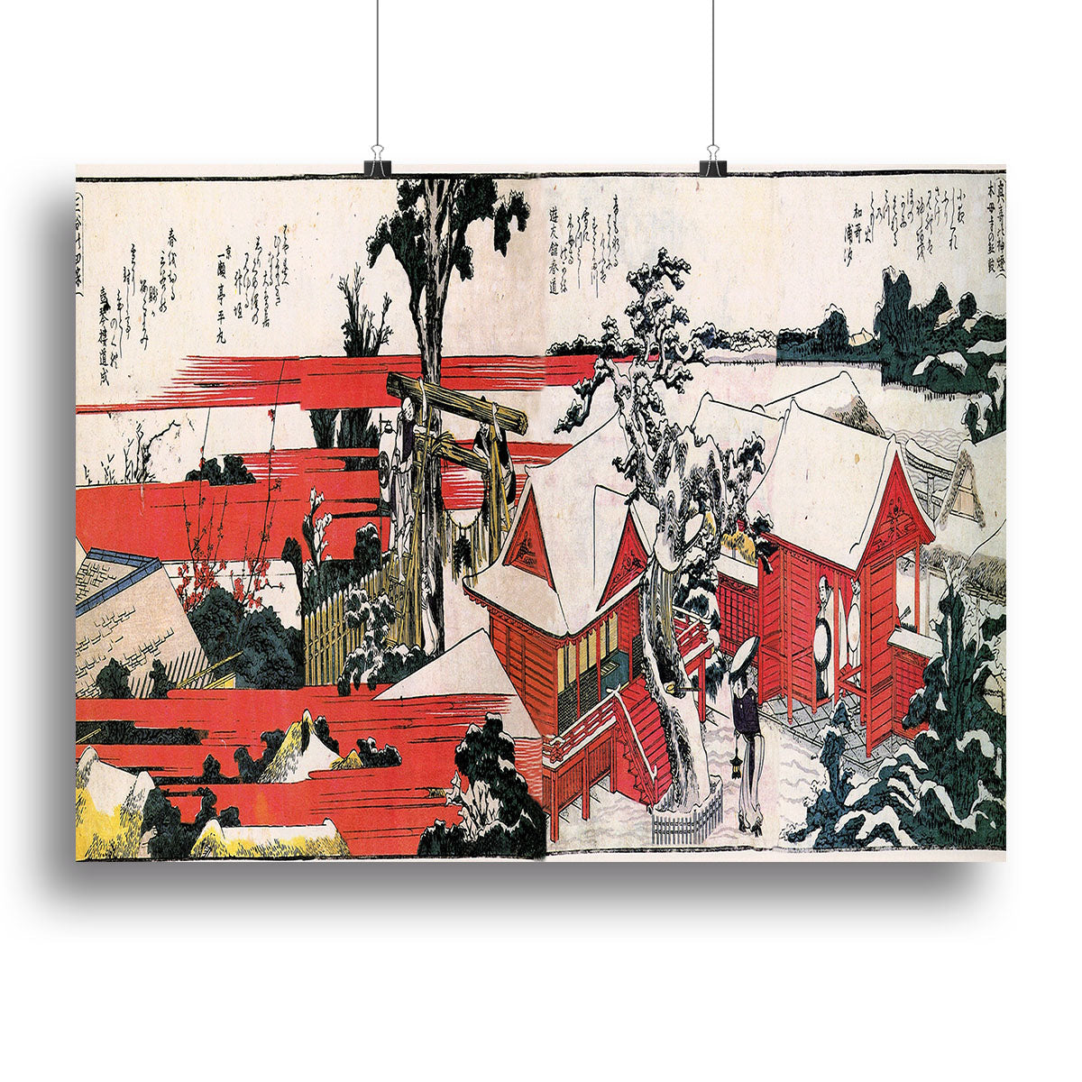 Red houses by Hokusai Poster - Unframed