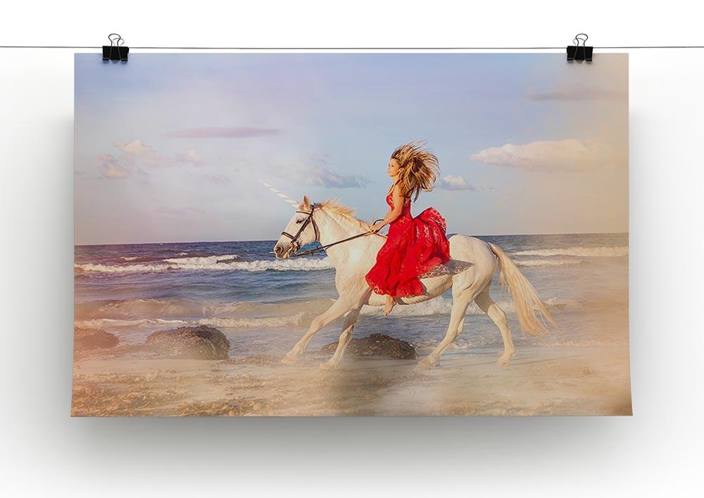 Romantic woman bareback riding Poster - Unframed