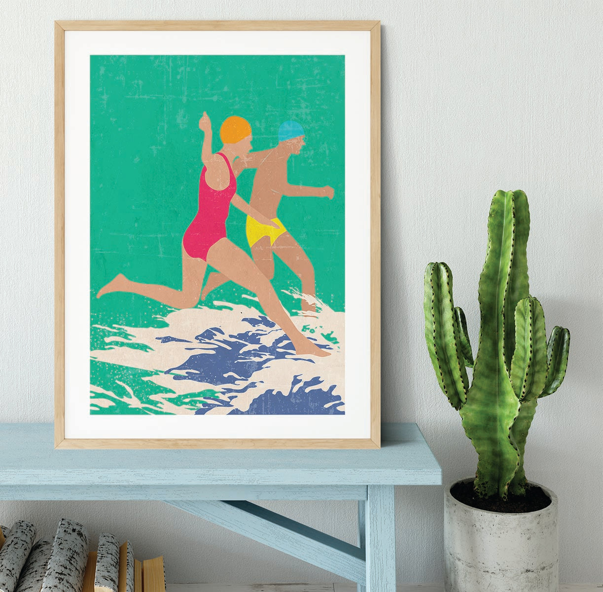 Running Swimmers green Framed Print - 1x - 3