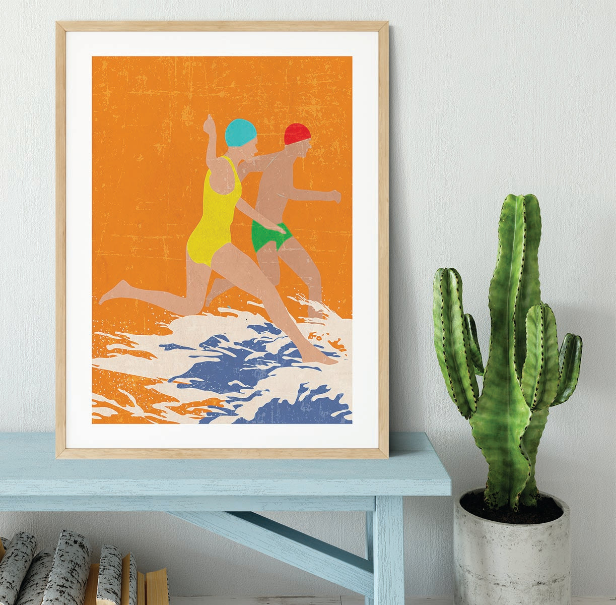 Running Swimmers orange Framed Print - 1x - 3