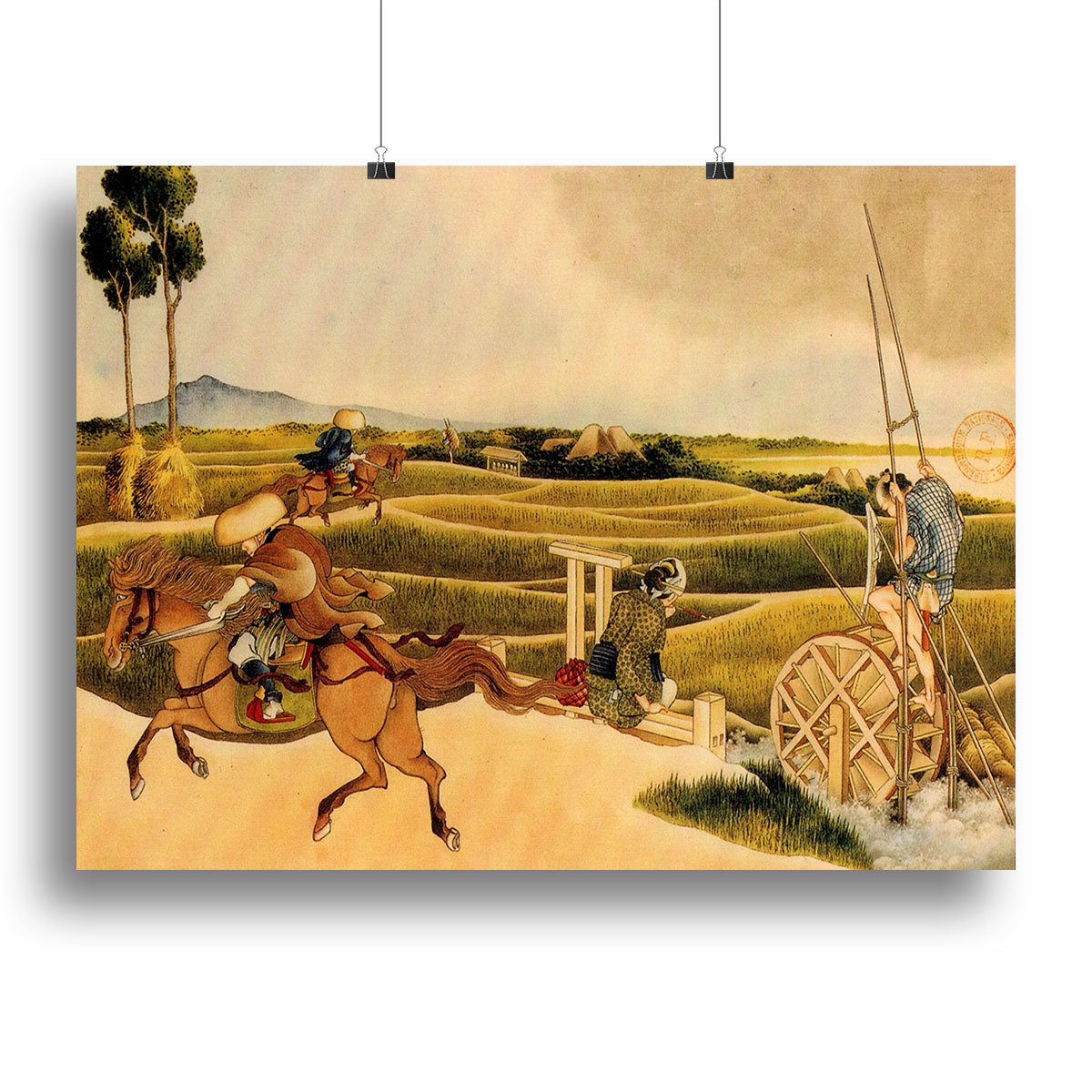Samurai riding on horses by Hokusai Poster - Unframed