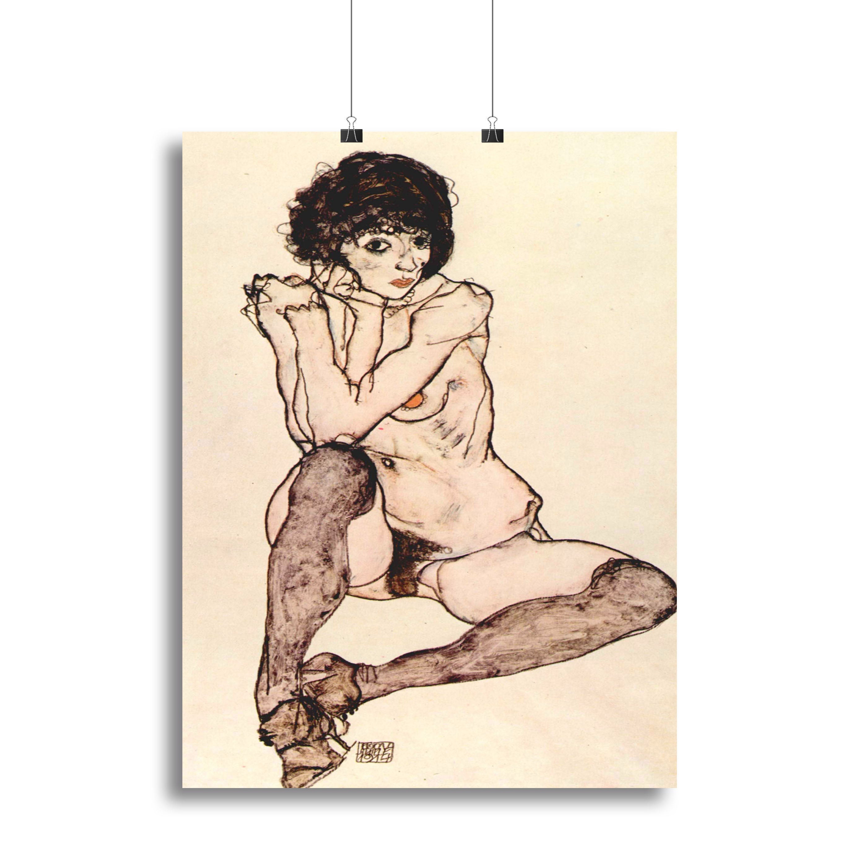 Sitting female nude by Egon Schiele Poster - Unframed