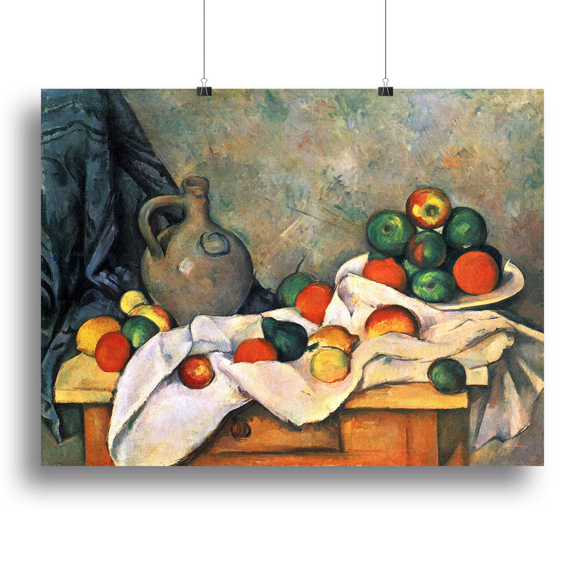 Still life drapery pitcher and fruit bowl by Cezanne Poster - Unframed
