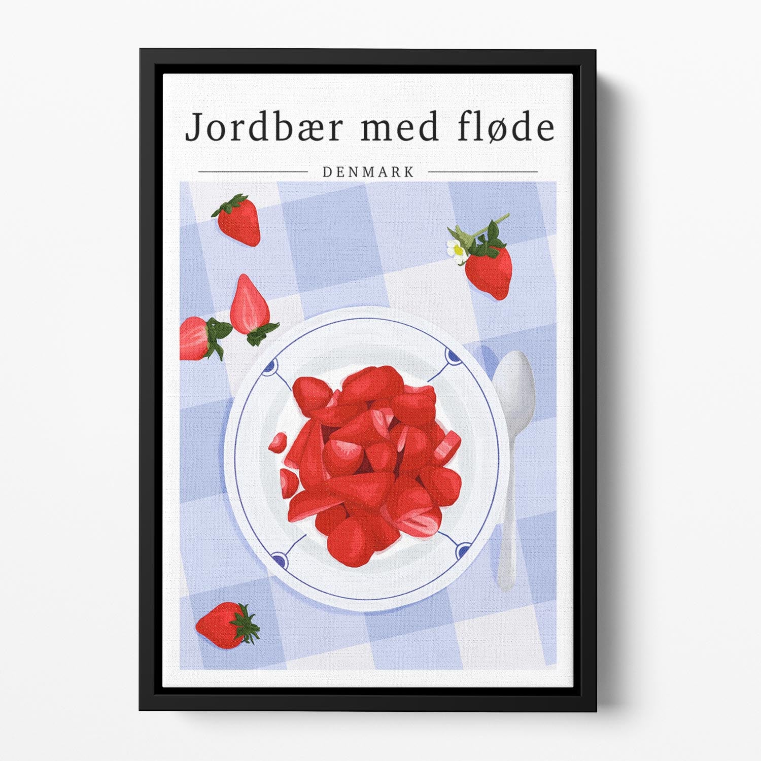 Strawberry with cream Denmark Floating Framed Canvas - Canvas Art Rocks - 2