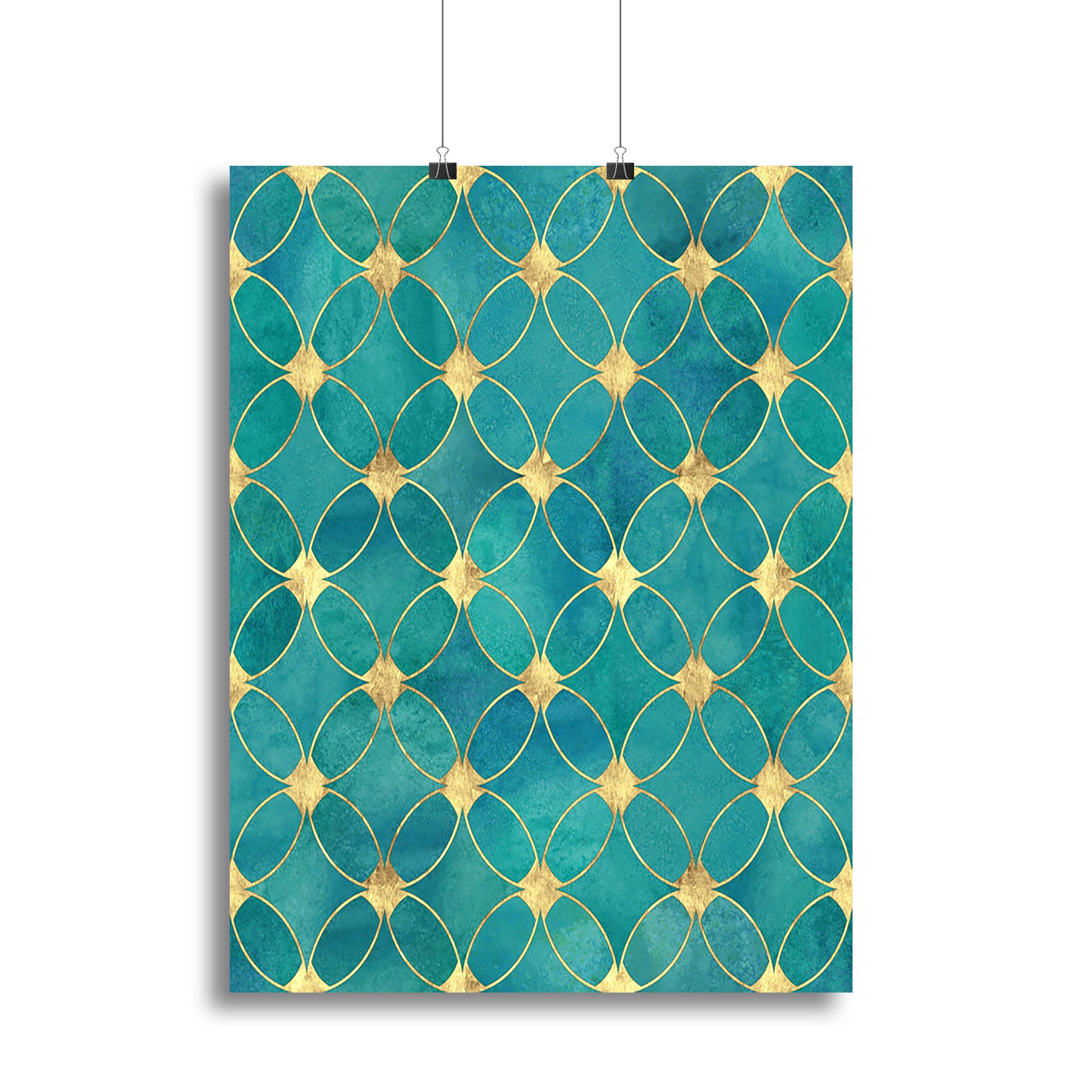 Teal and Gold Abstract Pattern Poster - Unframed