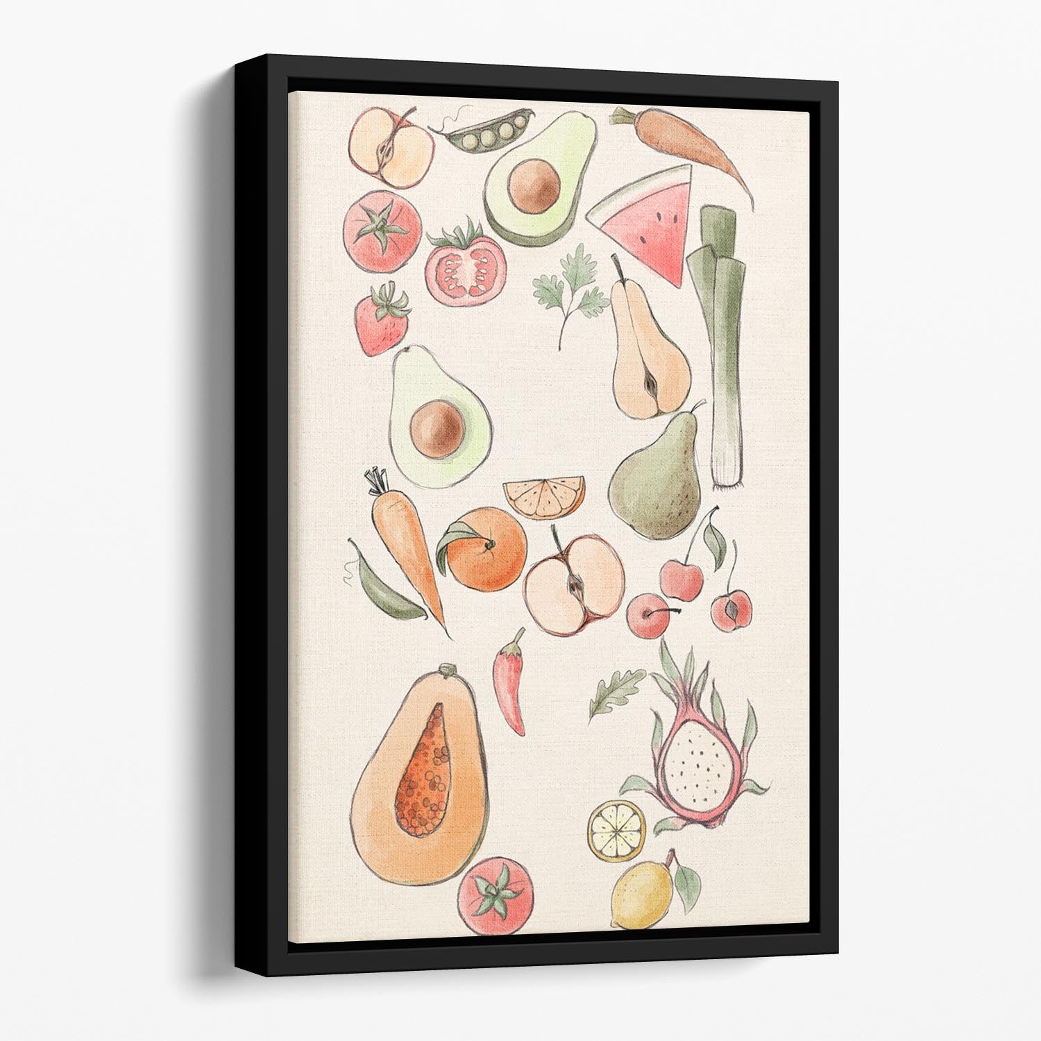 Tropical Vegetable illustration Lock Floating Framed Canvas - Canvas Art Rocks - 1