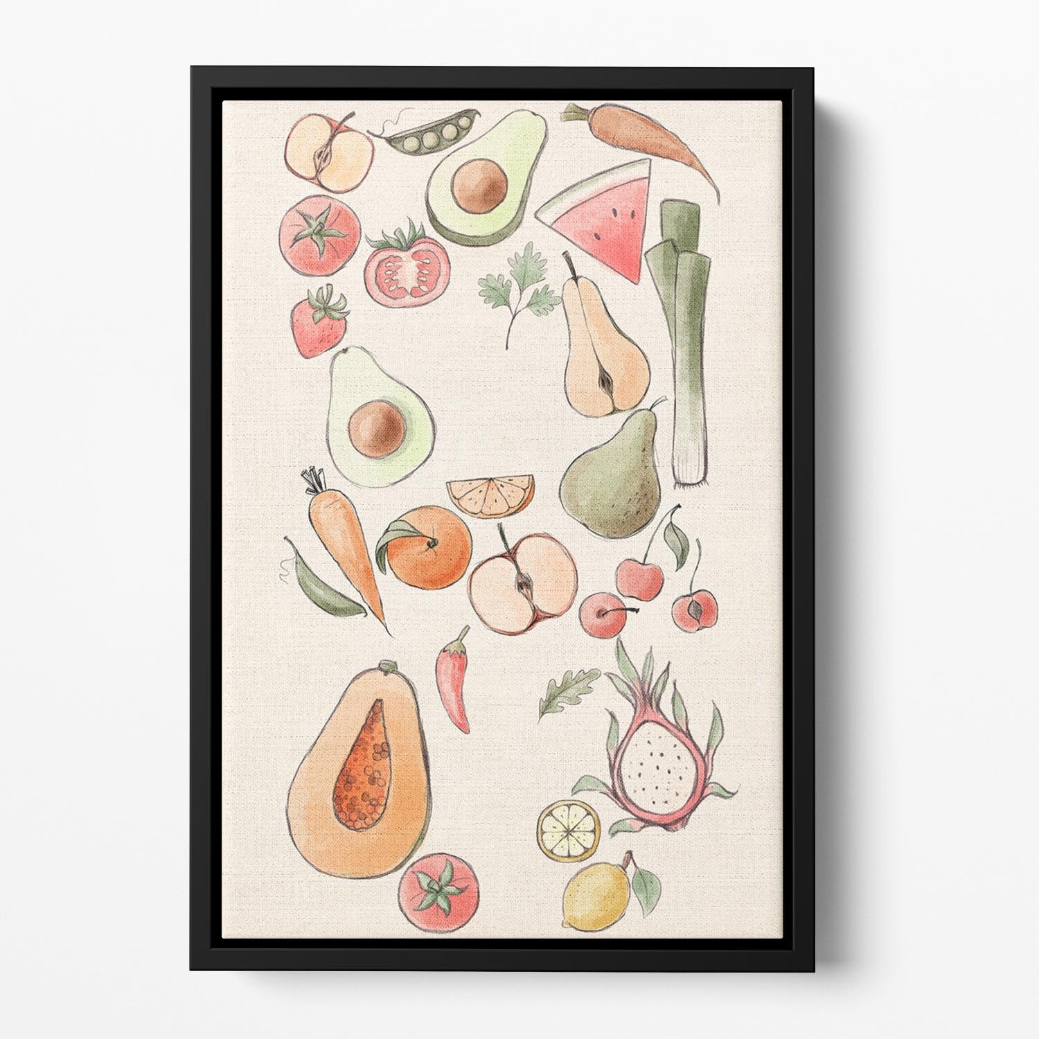 Tropical Vegetable illustration Lock Floating Framed Canvas - Canvas Art Rocks - 2