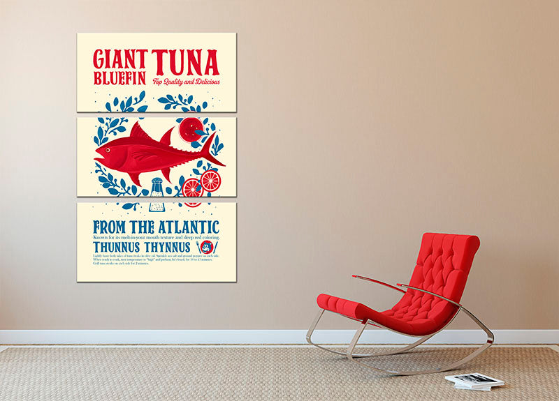 Tuna kitchen print 3 Split Panel Canvas Print - Canvas Art Rocks - 2