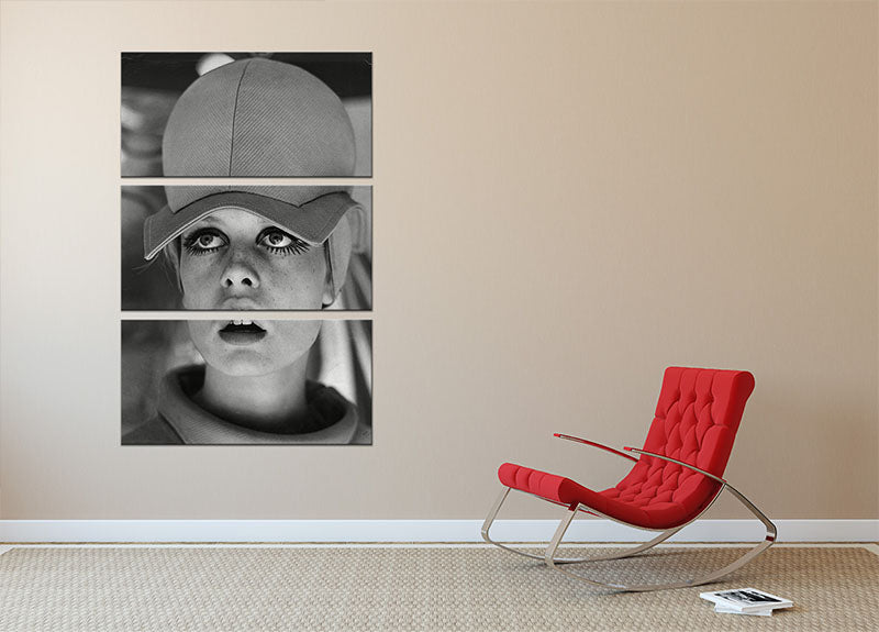 Twiggy in 1966 3 Split Panel Canvas Print - Canvas Art Rocks - 2