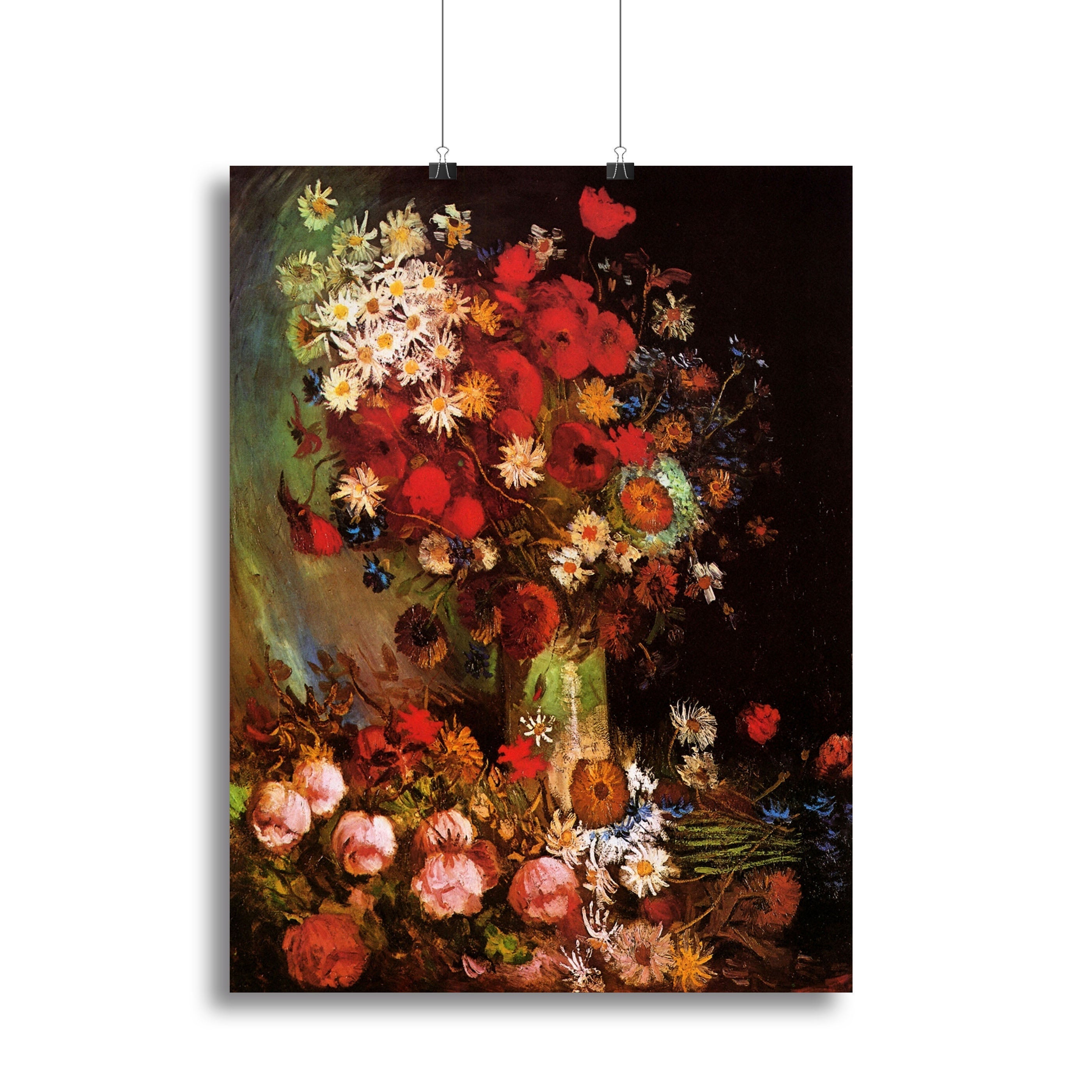 Vase with Poppies Cornflowers Peonies and Chrysanthemums by Van Gogh Poster - Unframed