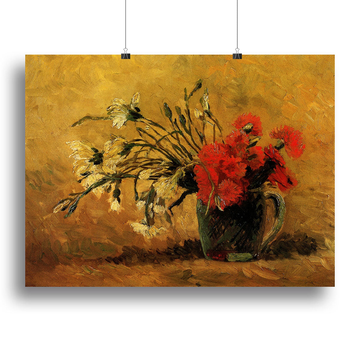 Vase with Red and White Carnations on Yellow Background by Van Gogh Poster - Unframed
