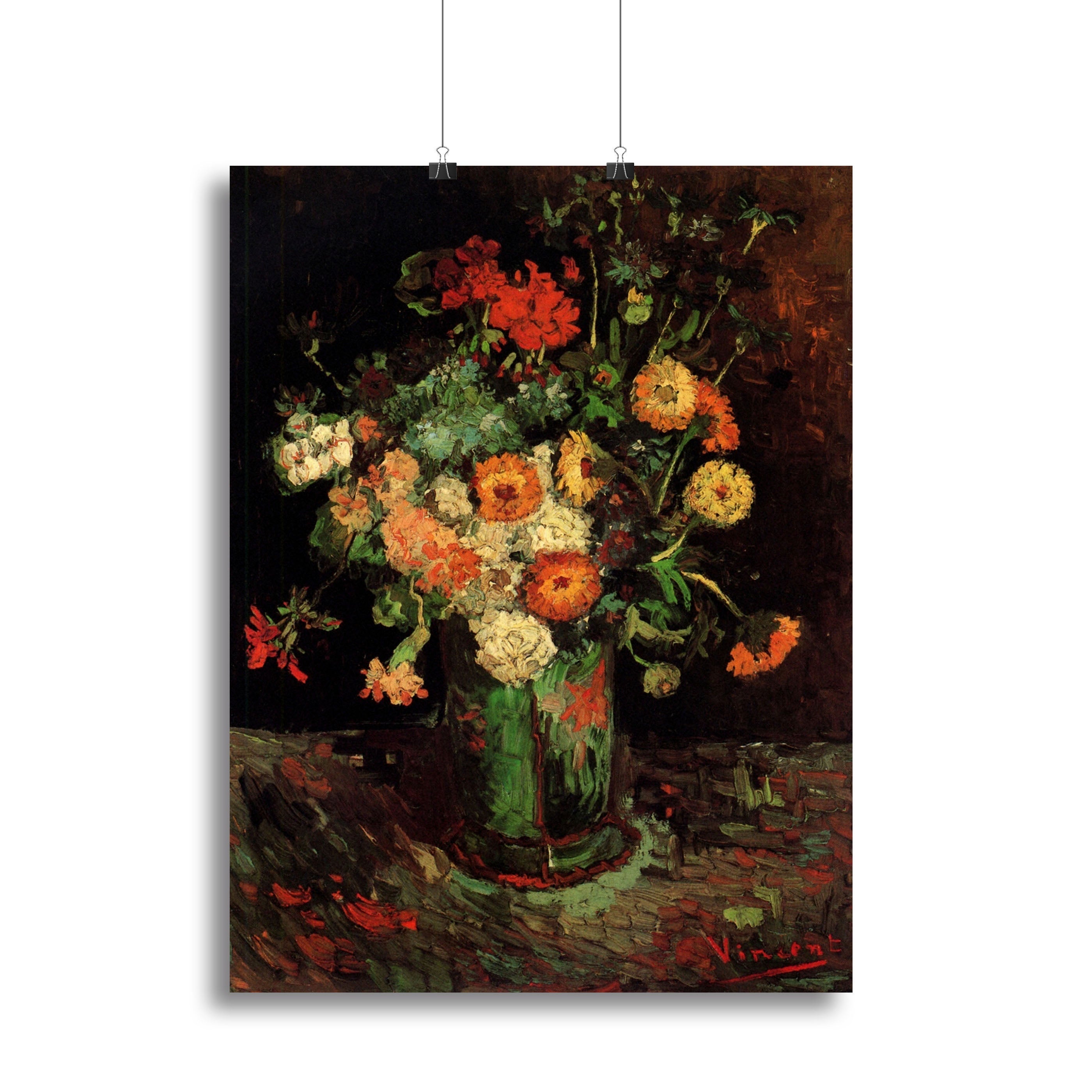Vase with Zinnias and Geraniums by Van Gogh Poster - Unframed