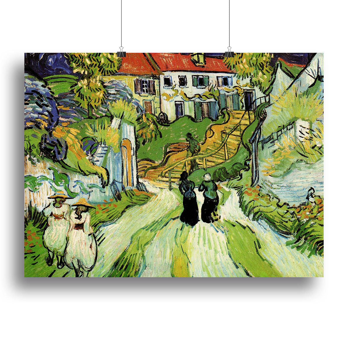Village Street and Steps in Auvers with Figures by Van Gogh Poster - Unframed