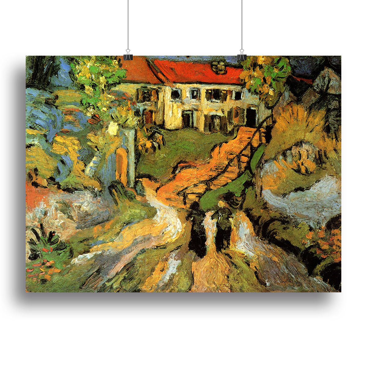 Village Street and Steps in Auvers with Two Figures by Van Gogh Poster - Unframed