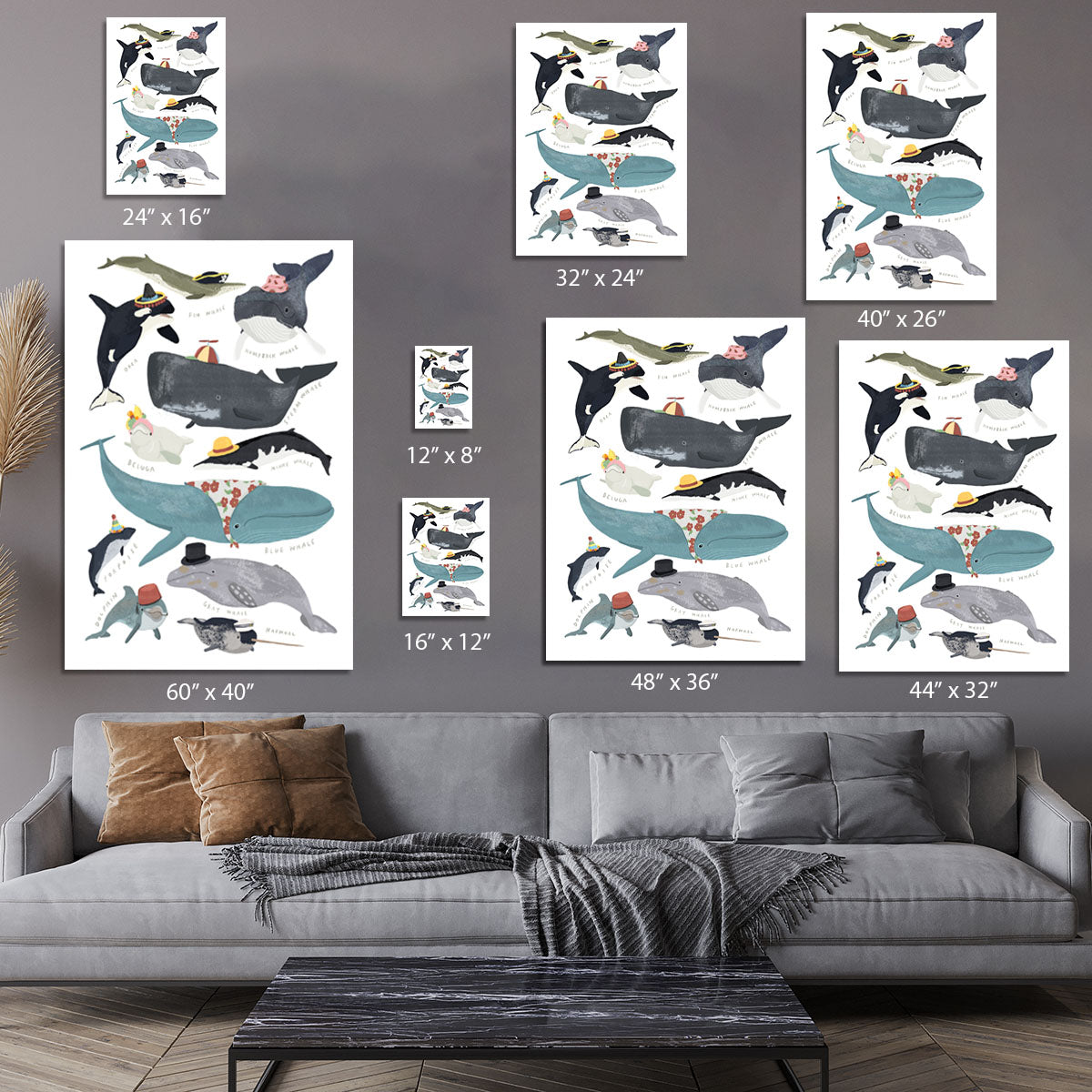 Whales In Hats Canvas Print or Poster - 1x - 7