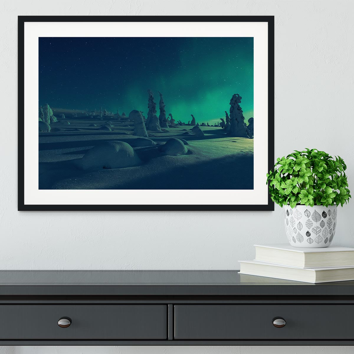 When moonlight meet polar lights Framed Print - Canvas Art Rocks - 1