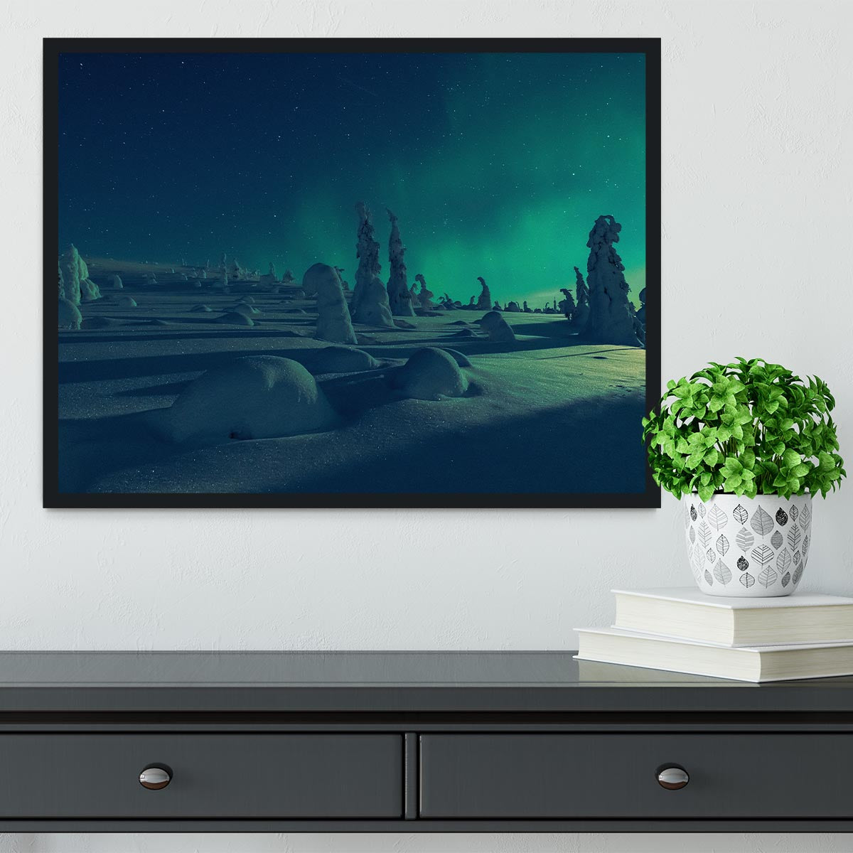 When moonlight meet polar lights Framed Print - Canvas Art Rocks - 2