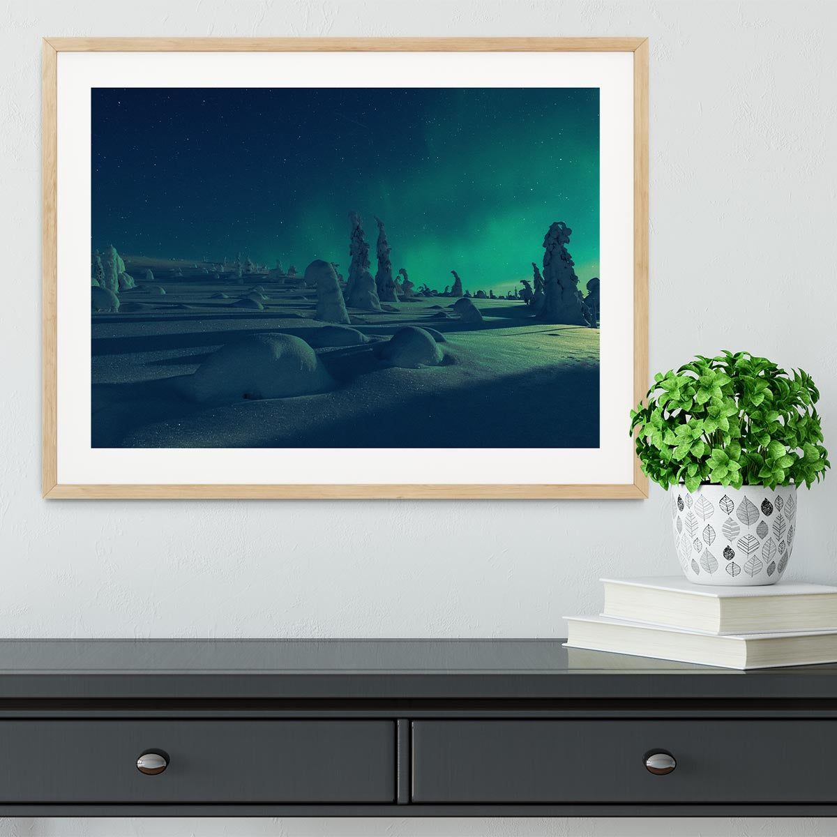 When moonlight meet polar lights Framed Print - Canvas Art Rocks - 3