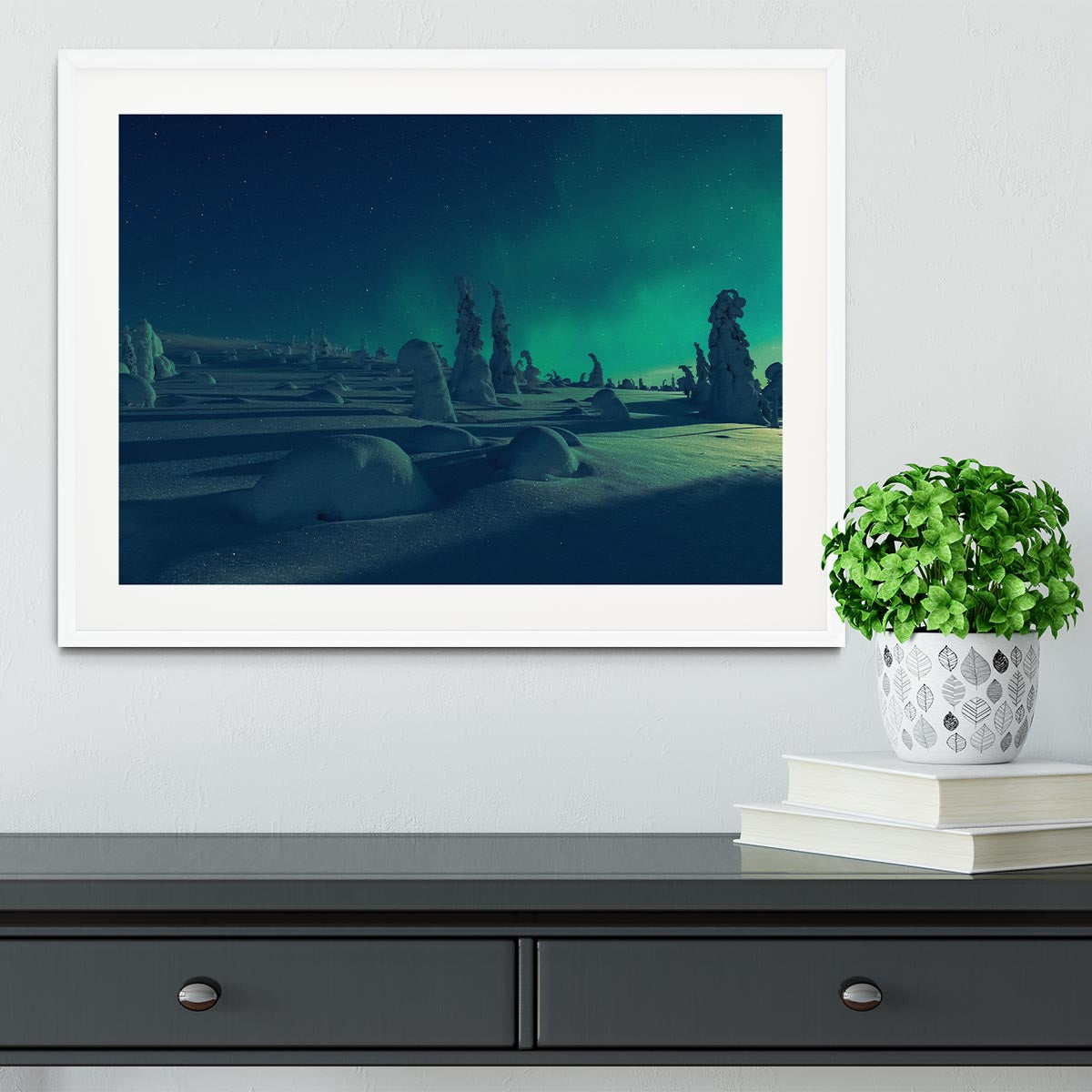 When moonlight meet polar lights Framed Print - Canvas Art Rocks - 5