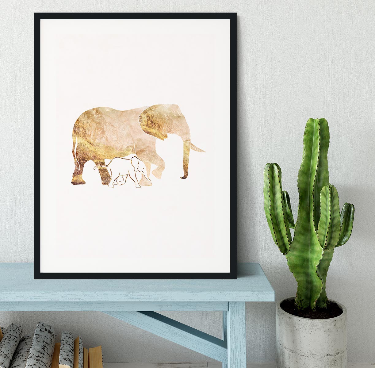 White Gold Elephant Framed Print - 1x - 1