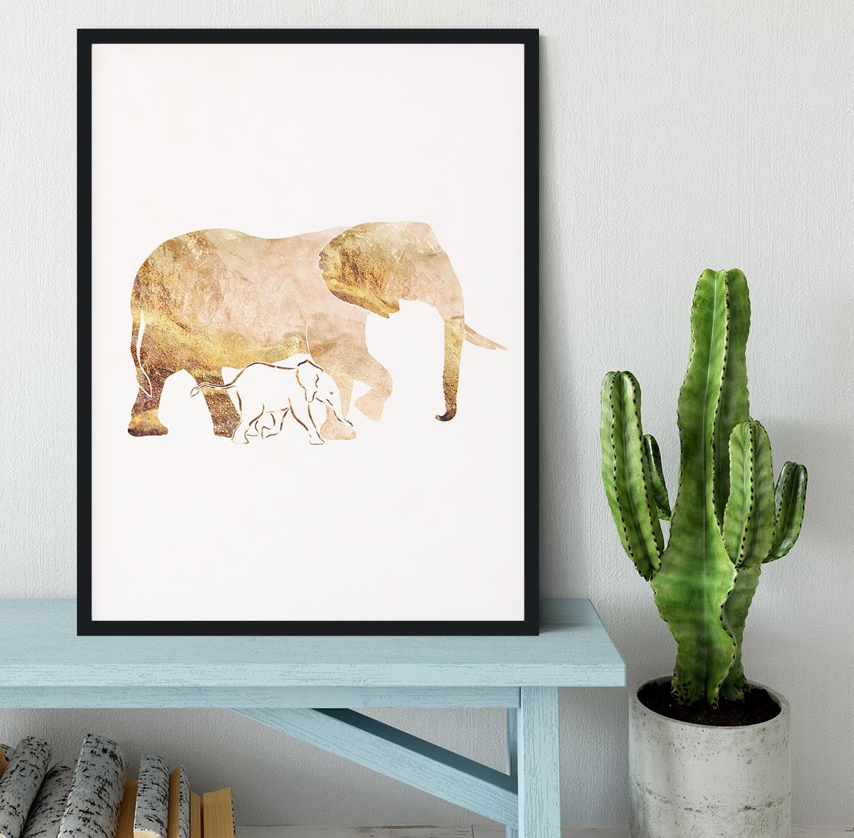 White Gold Elephant Framed Print - 1x - 2