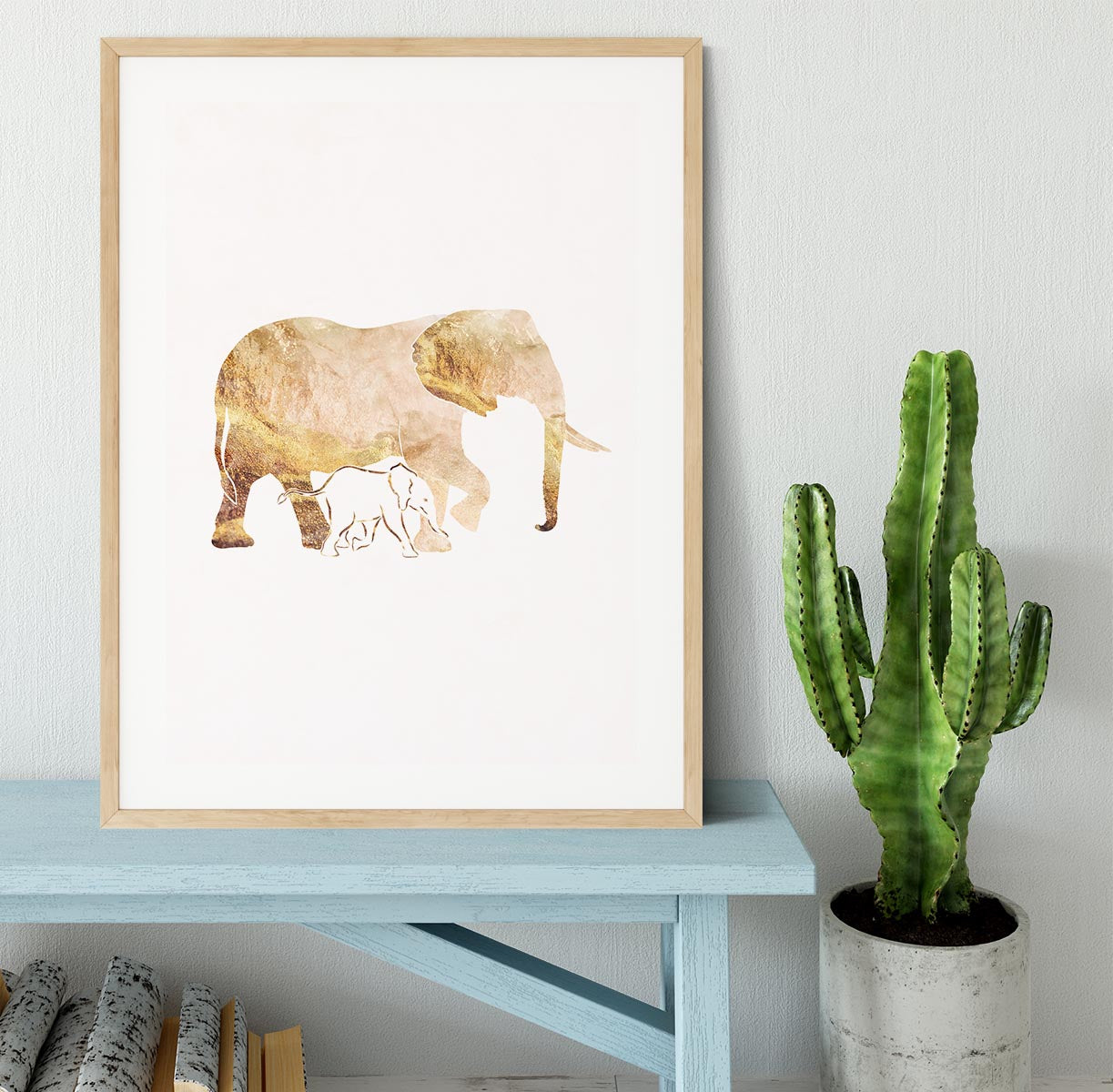 White Gold Elephant Framed Print - 1x - 3