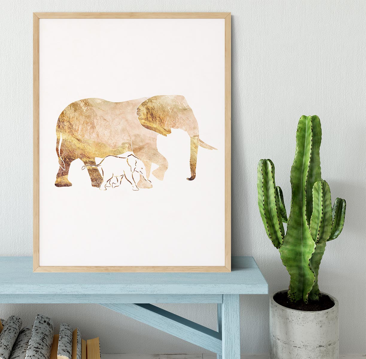 White Gold Elephant Framed Print - 1x - 4