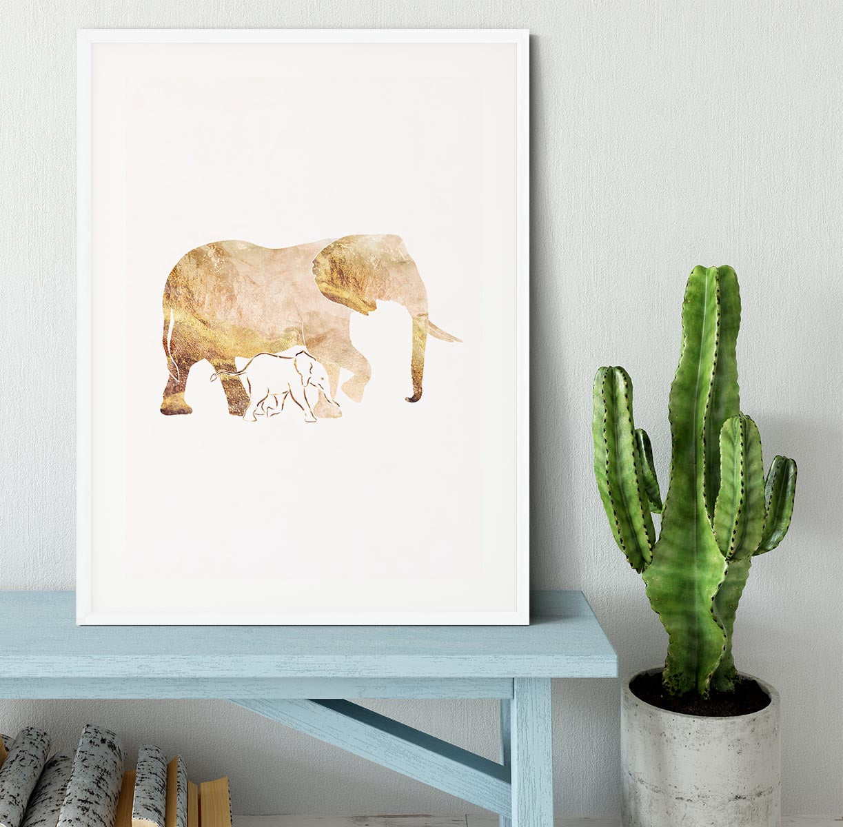 White Gold Elephant Framed Print - 1x - 5