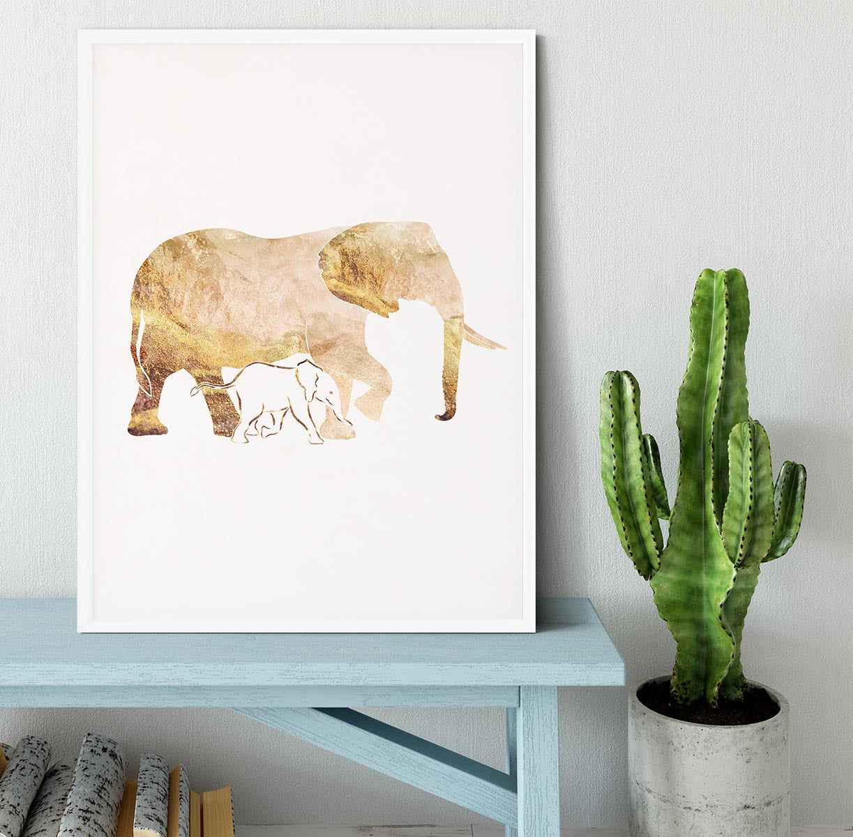 White Gold Elephant Framed Print - 1x -6