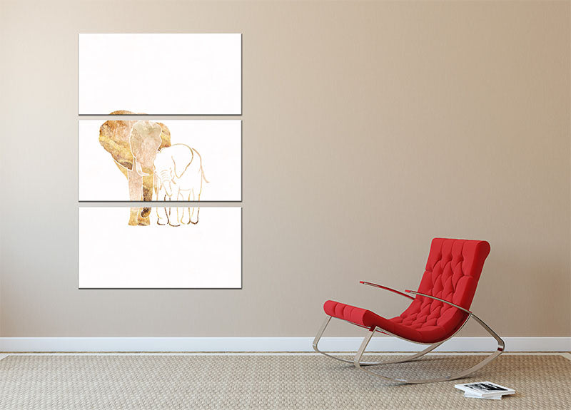 White Gold Elephants 3 Split Panel Canvas Print - 1x - 2