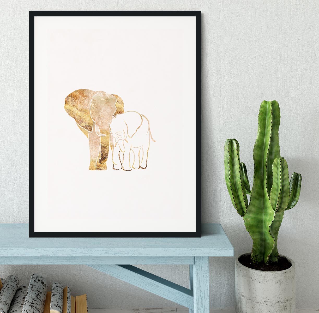 White Gold Elephants Framed Print - 1x - 1