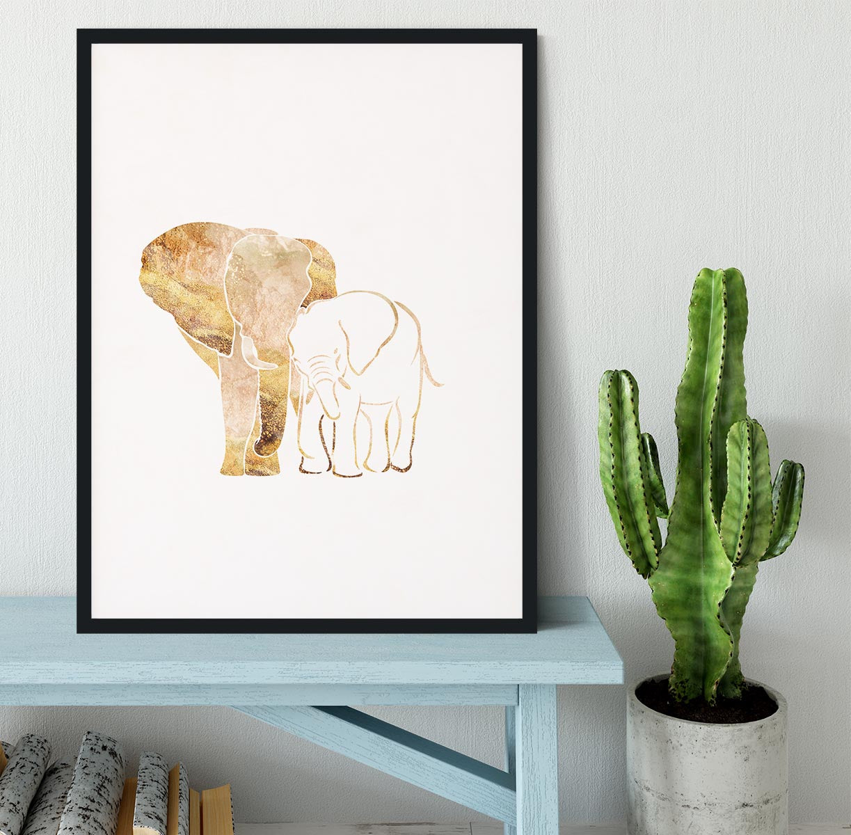 White Gold Elephants Framed Print - 1x - 2