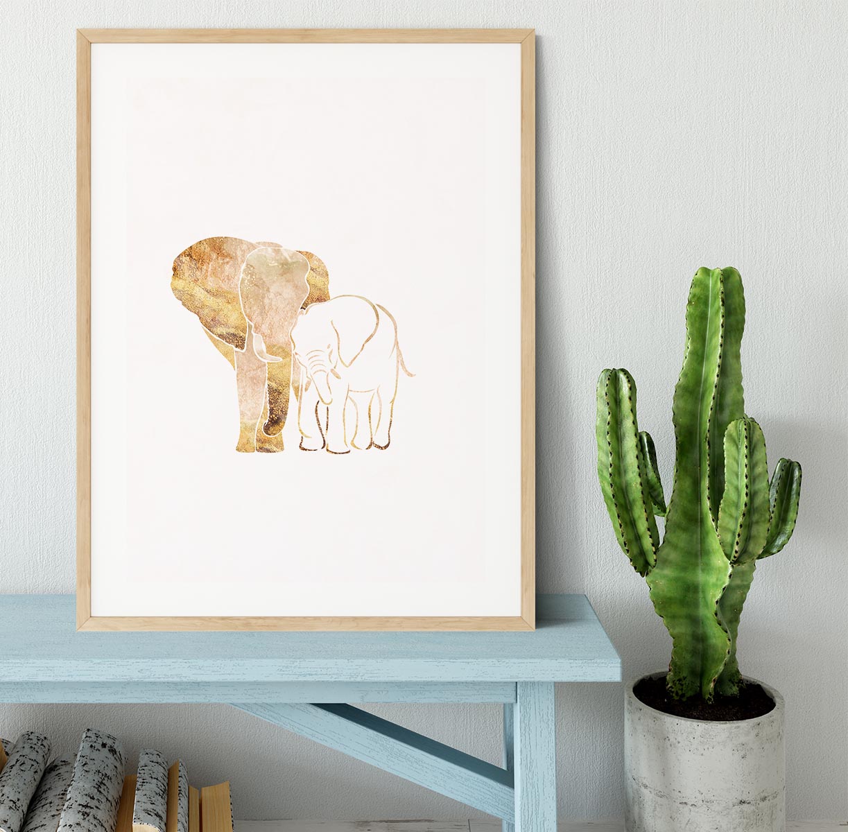 White Gold Elephants Framed Print - 1x - 3