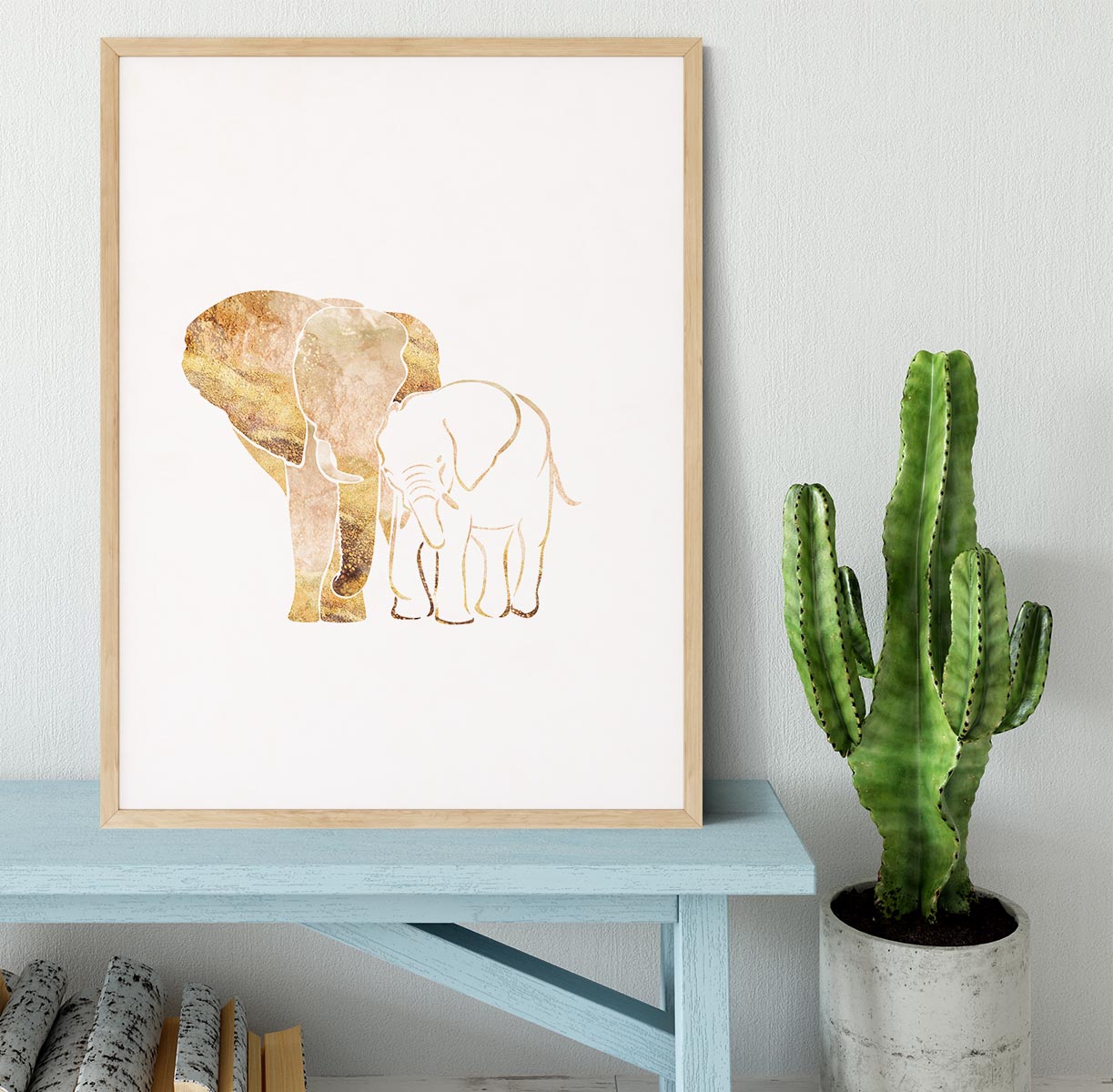 White Gold Elephants Framed Print - 1x - 4