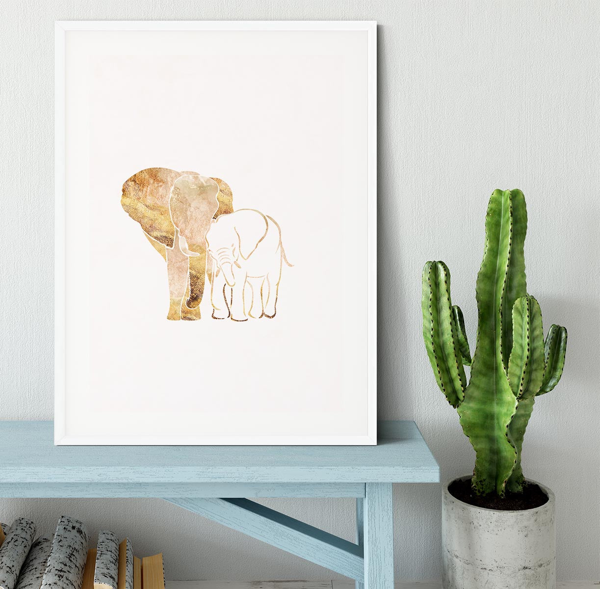 White Gold Elephants Framed Print - 1x - 5