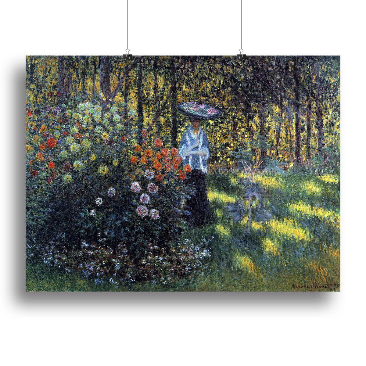Woman with a parasol in the garden of Argenteuil by Monet Poster - Unframed