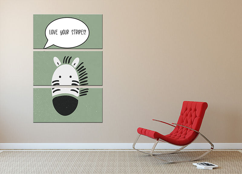 Zebra nursery print 3 Split Panel Canvas Print - 1x - 2